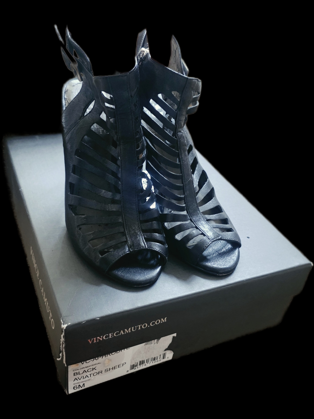 Vince Camuto Aphrodite Black Strappy Peep-Toe Heels
